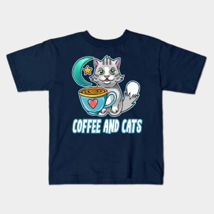 Coffee and Cats funny cute cats coffee lovers Kids T-Shirt